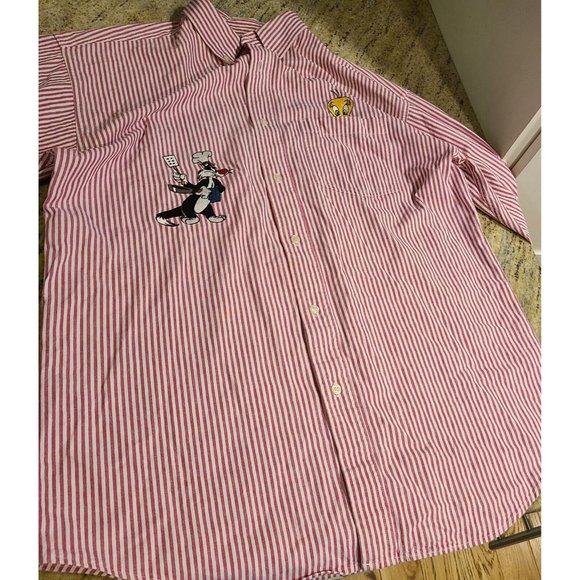 Looney Tunes Classic Shirt Adult M Button Up Long Sleeve Tweety Sylvester Stripe - Picture 9 of 14